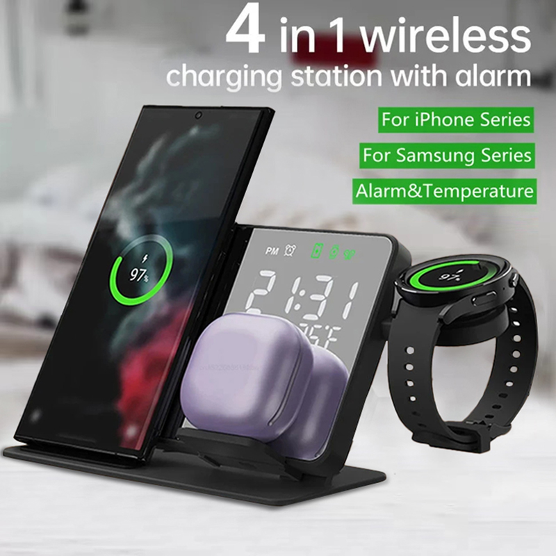Smartwatch Ac - Drahtloses Ladegerät, Weckerständer, schnelle 4-in-1-Ladestation für