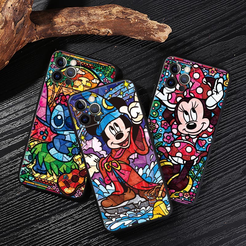 Apple Iphone 15 - Disney Buntglas-Malerei Minnie Mickey Hülle für
