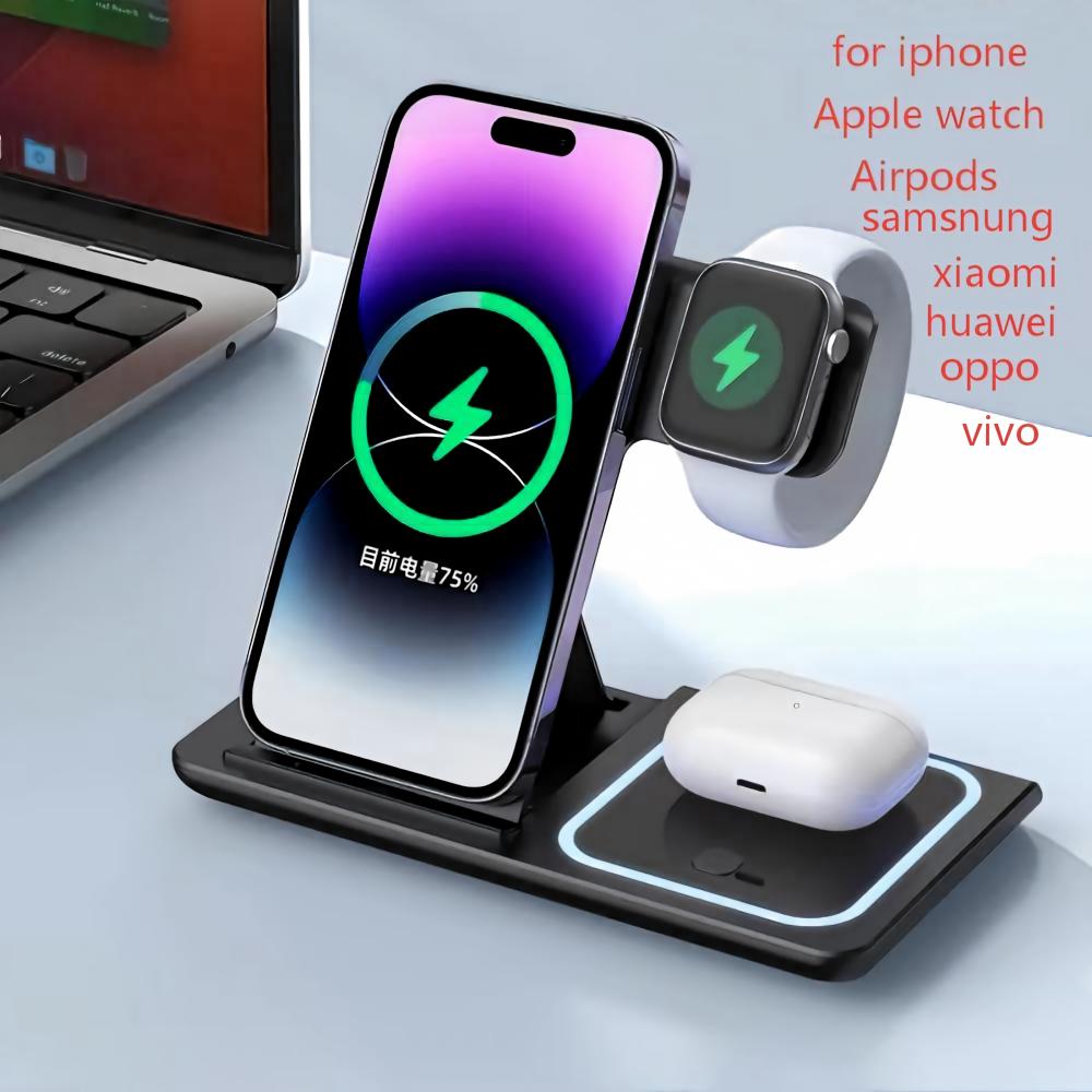 Smartwatch Ac - Kabelloser Ladegerät-Halter, 3-in-1, faltbare Schnellladestation für