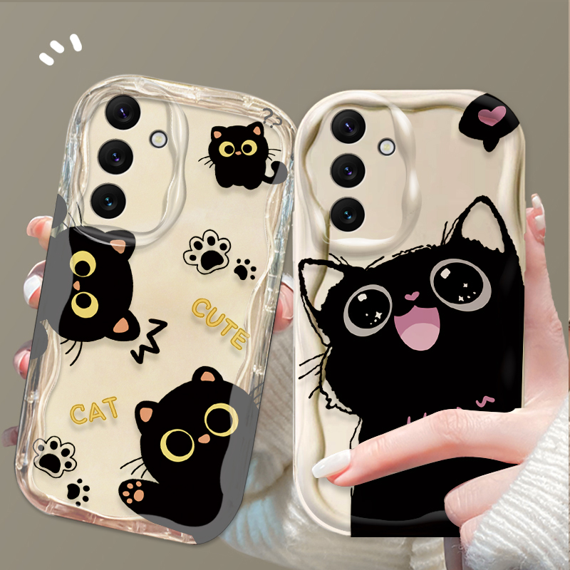 Samsung Galaxy A55 - Süße große Augen schwarze Katze Hülle