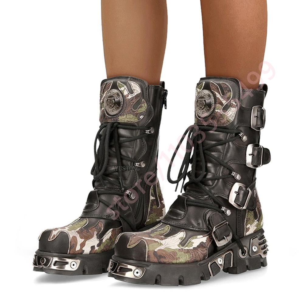 Leather Classic Strap - Punk Rock Camouflage Gürtelschnalle Motorradstiefel 2025,
