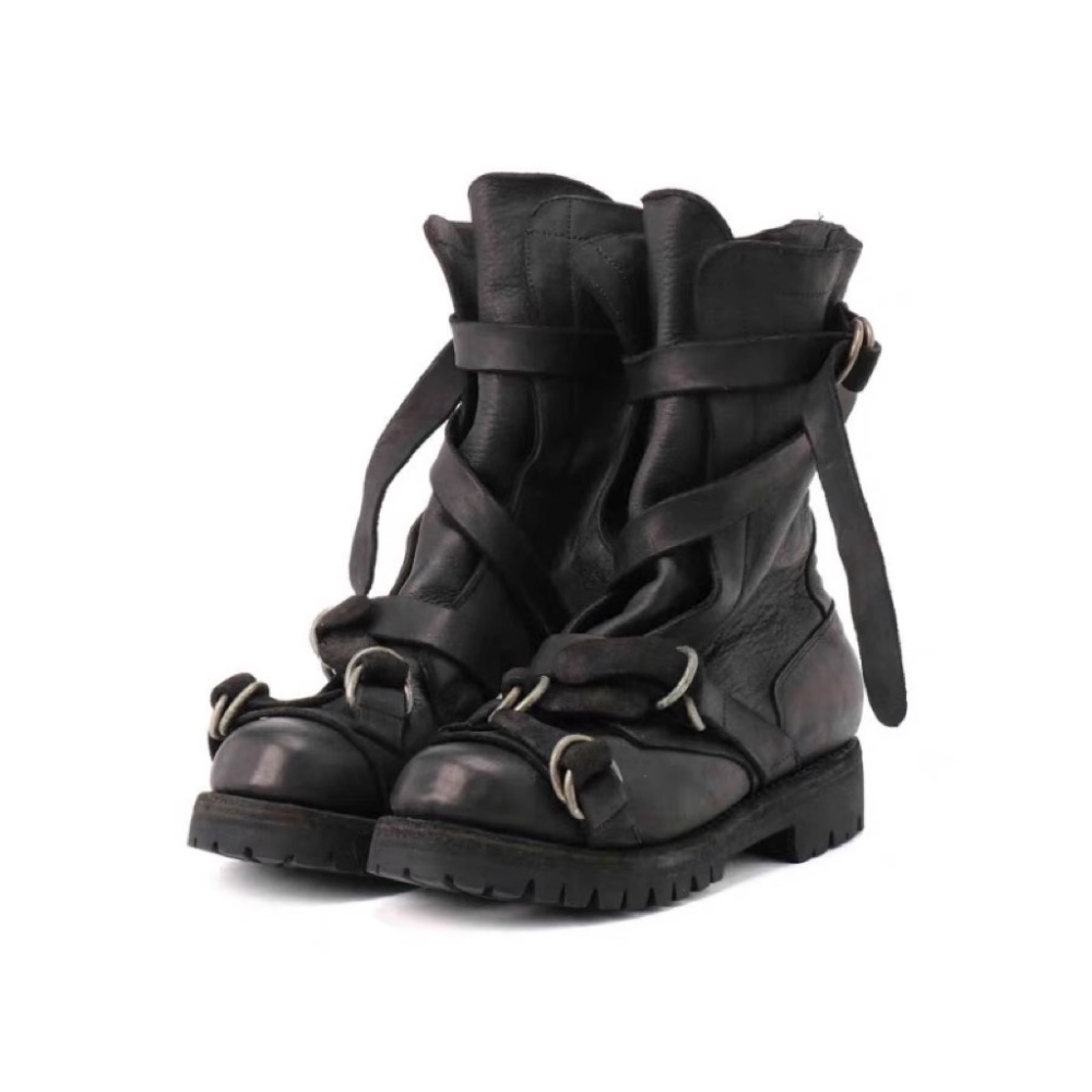 Leather Classic Strap - Herren Leder Motorradstiefel Punk Retro Dicke