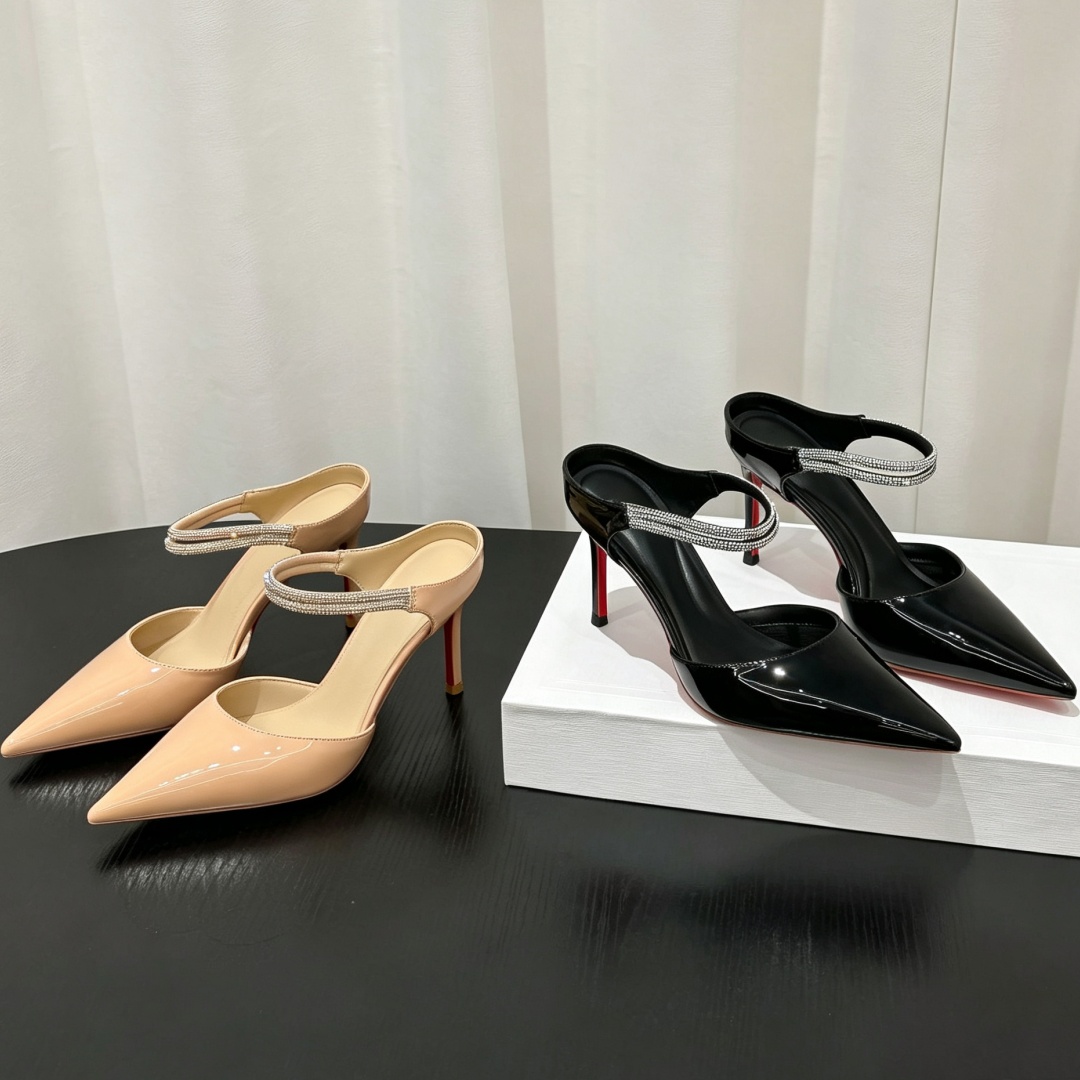 Leather Classic Strap - Damen Lackleder Spitze Slingback Pumps Doppelreihige